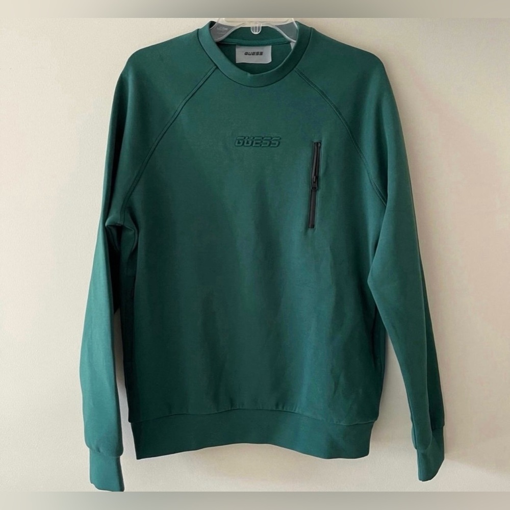 Green Long Sleeve Zip Front Guess Crewneck Sweater